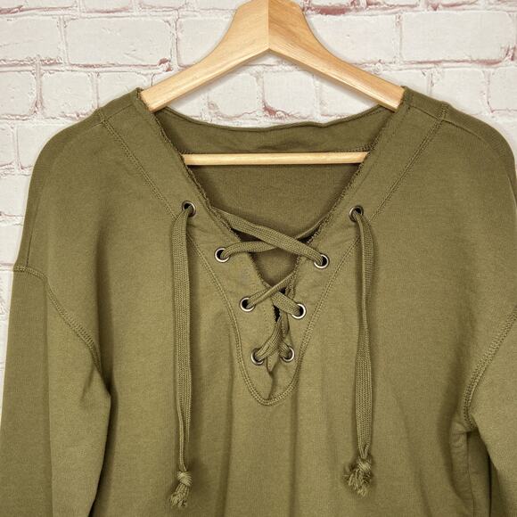 Blue Life Army Green Lace Up Front Sweatshirt Medium - Picture 3 of 6